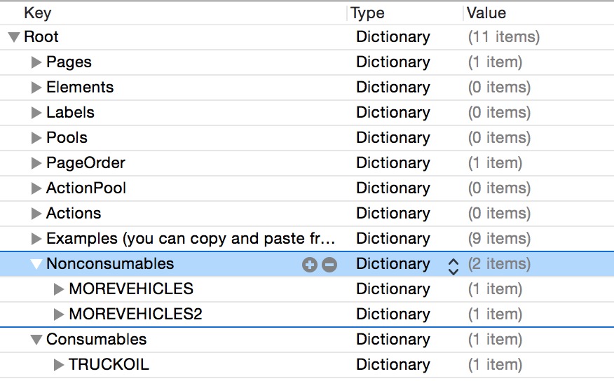 Properties for In App Purchases